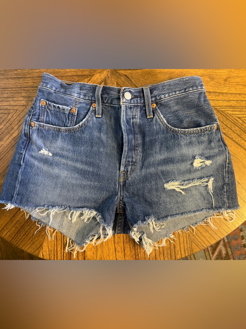 Levi's Distressed Frayed Hem Denim Shorts - Blue